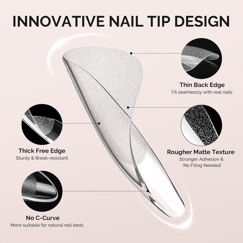 MelodySusie Full Cover Soft Gel Nail Tips Short Almond, set van 300 heldere nageltips in korte amandelvorm.