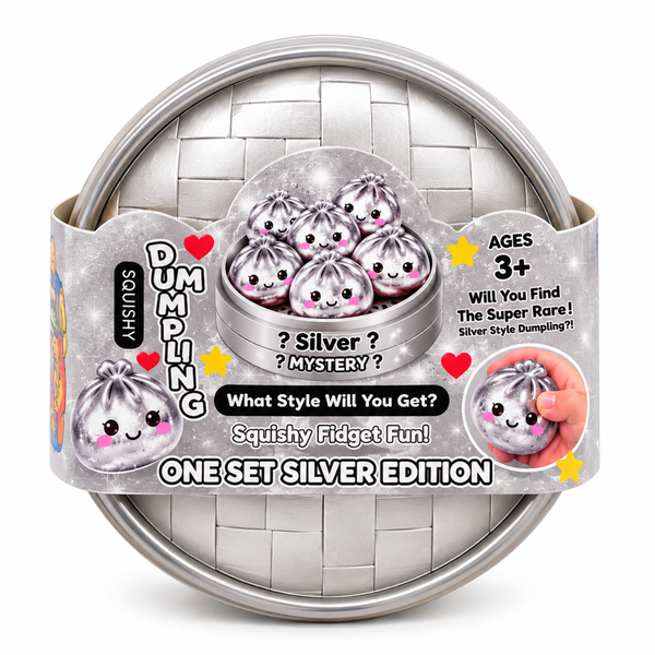Verpakking van de Mystery Dumpling Squishy Silver Edition