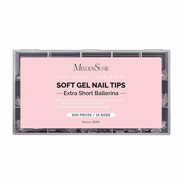 Full Cover Soft Gel Nail Tips Extra Short Ballerina 300pcs