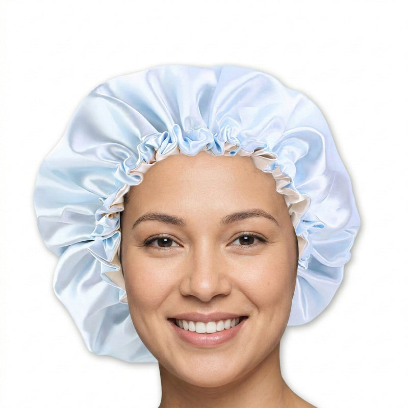 African Fabs Light Blue Satin Hair Bonnet Reversable 2