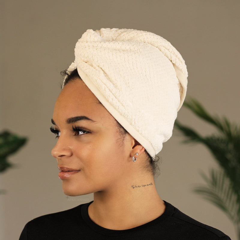 African Fabs Microfiber Hair Towel Off White 2