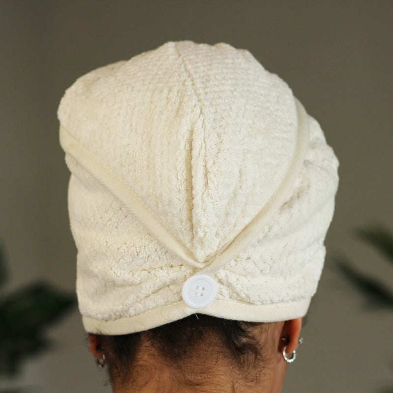 African Fabs Microfiber Hair Towel Off White 3