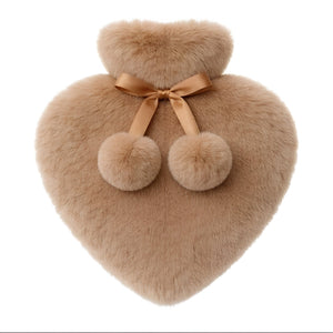 Honey Brown Faux Fur Heart Hot Water Bottle
