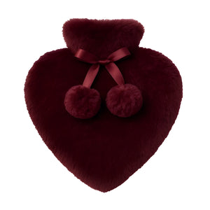 Merlot Faux Fur Heart Hot Water Bottle
