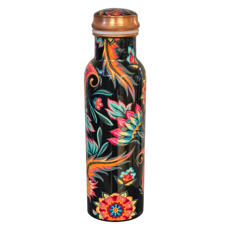 Ayurveda Specialist Pure Copper Water Bottle with Floral Print, koperen waterfles met bloemenprint