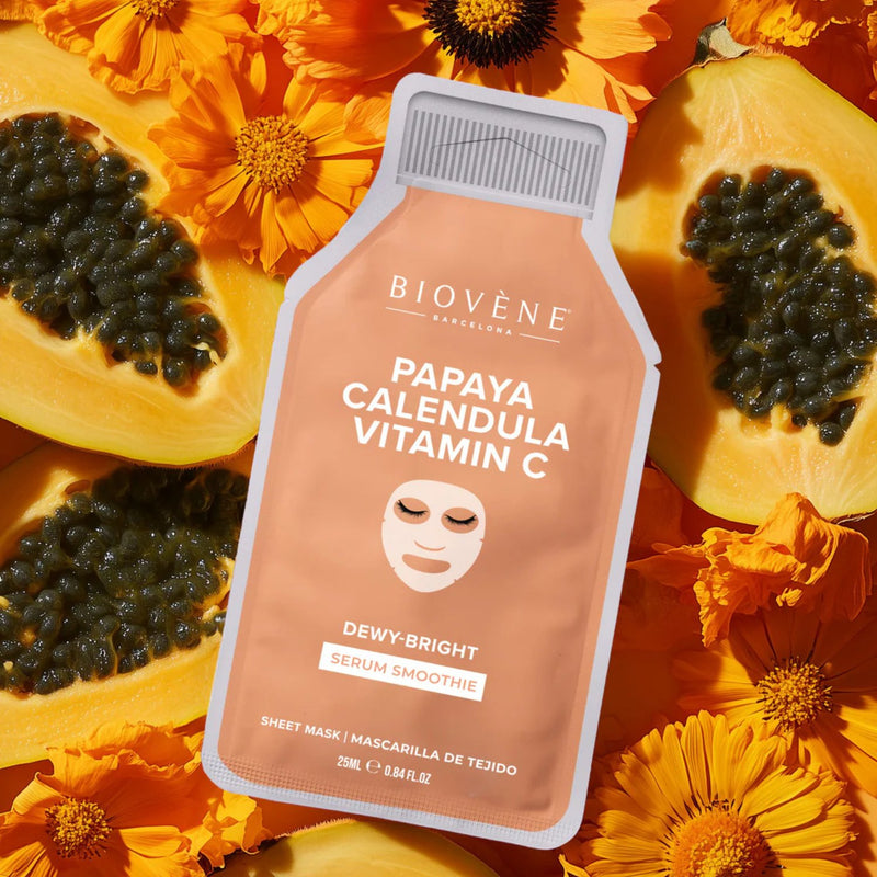 Biovene Papaya + Vitamin C Dewy Bright! Smoothie Serum Sheet Mask With Brightening Vitamin C, Papaya And Calendula