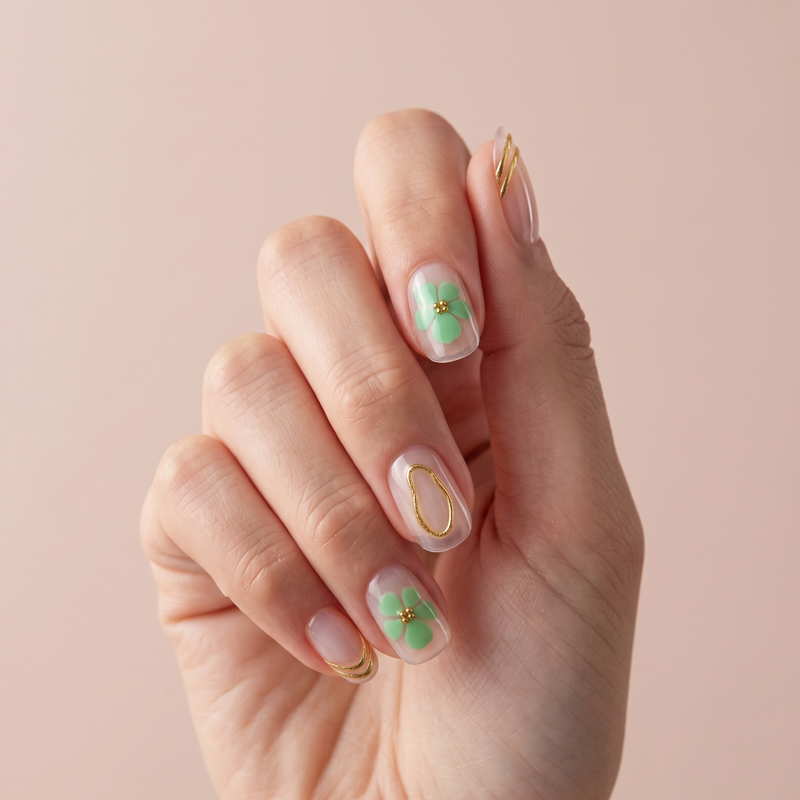 Boozyshop 24 pcs Press On Nails Gold Mint
