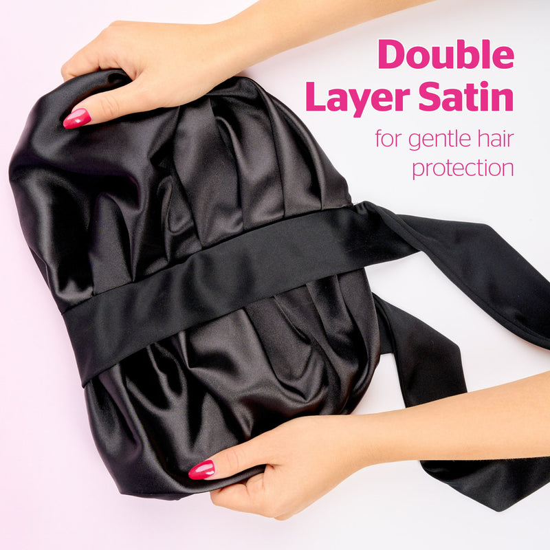 Brushworks Double Layer Satin Hair Bonnet Black