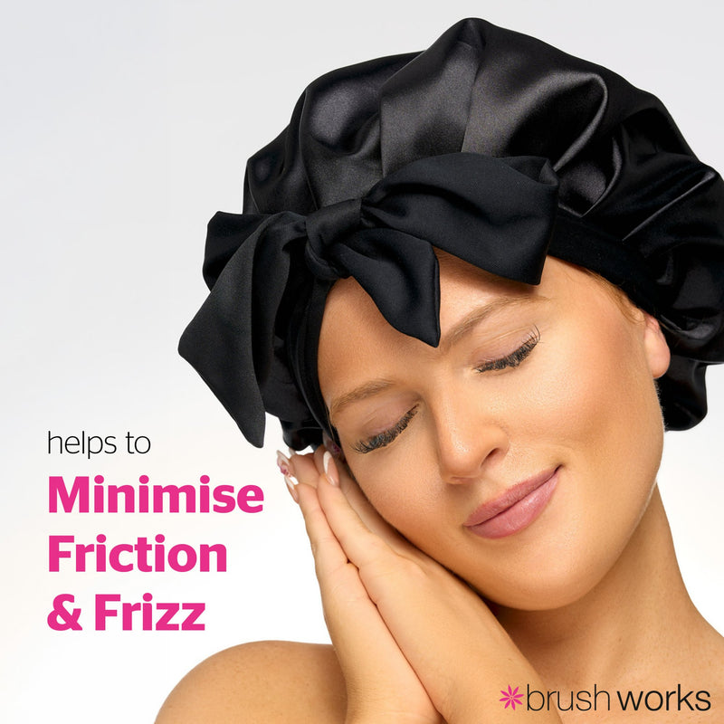 Brushworks Double Layer Satin Hair Bonnet Black