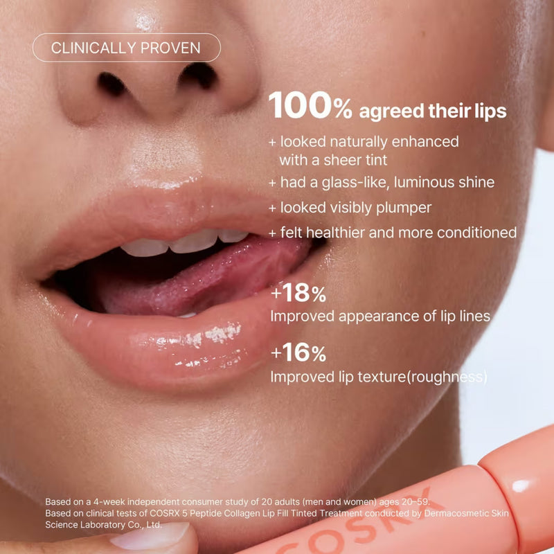 COSRX 5 Peptide Collagen Lip Fill Tinted Treatment 03 Peach, getinte lippenbalsem met collageen en peptiden, foto 7 van 8