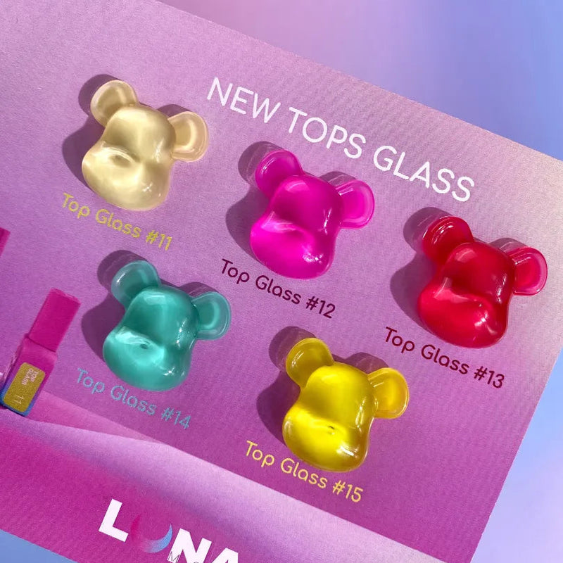 Lunamoon Top Glass Nr14, gekleurde gellak topcoat zonder plaklaag voor langdurige glans.