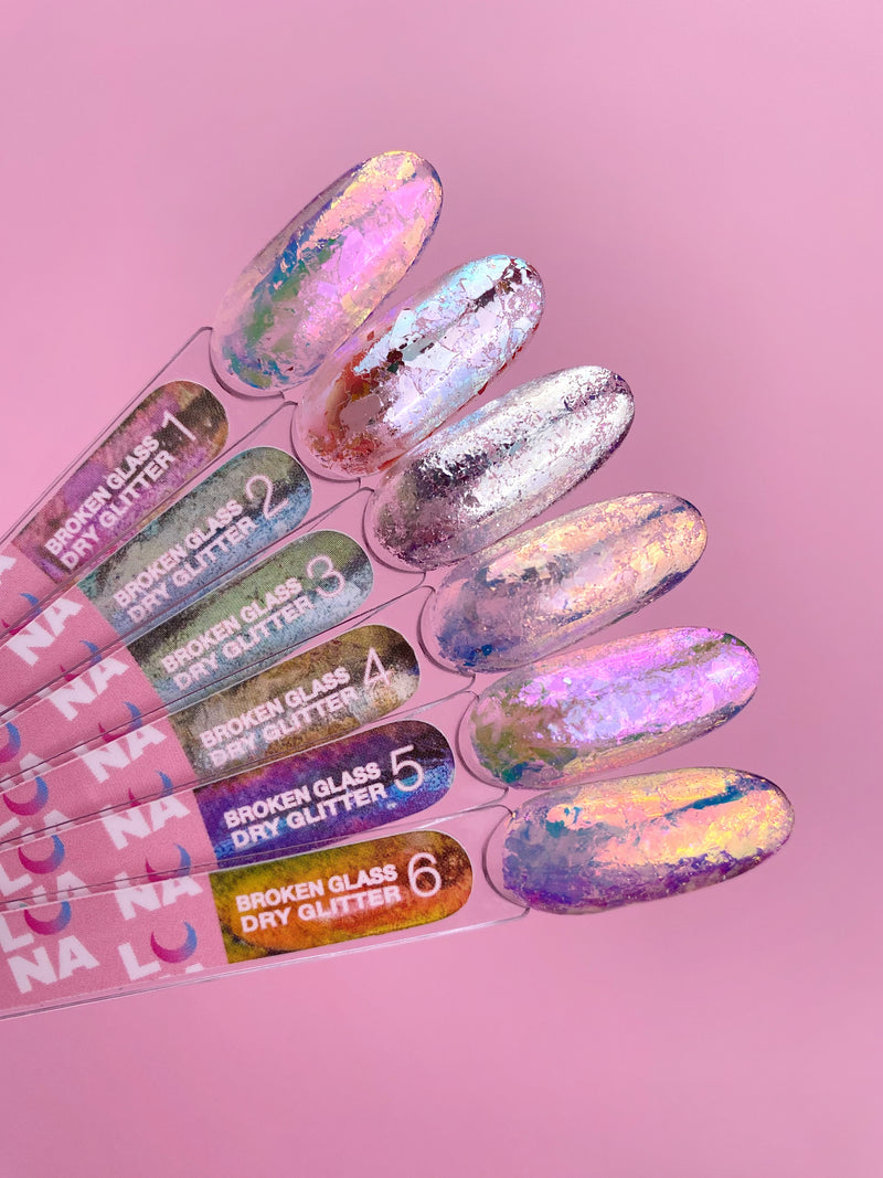 Lunamoon Dry Glitter Set Broken Glass 6 Pcs, set met zes verschillende droge glitters voor nail art
