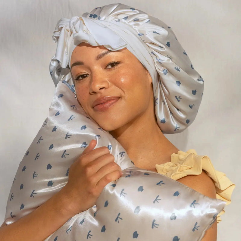 Kitsch Standard Satin Pillowcase Pearlized Cream & Coastal Blue