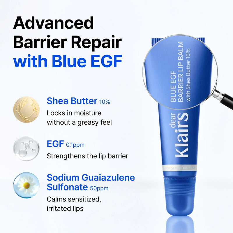 Klairs Blue EGF Barrier Lip Balm, lippenbalsem die de lipbarrière herstelt
