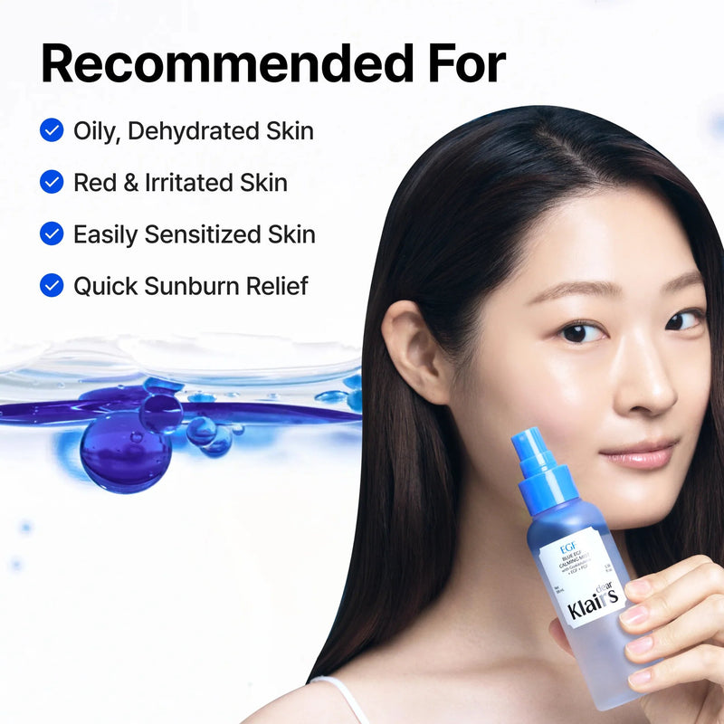 Klairs Blue EGF Calming Mist, bi-phase face mist voor hydratatie en verkoeling