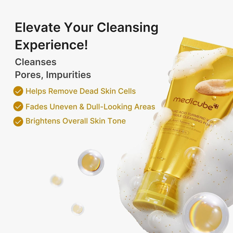 Medicube Kojic Acid Turmeric Vita Capsule Cleansing Foam, verhelderende gezichtsreiniger met kojiczuur en kurkuma