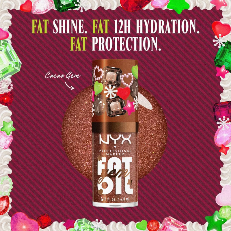 NYX Professional Makeup Bling the Halls Fat Oil Cacao Gem, hydraterende lipolie, foto 3 van 6