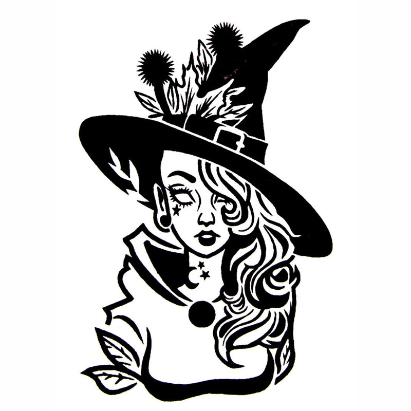 Quicktattoo Glitter Stencil Witch With Hat