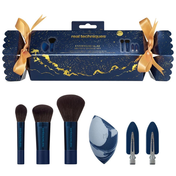 Real Techniques Everyday Slay Brush & Sponge Set, set met make-up kwasten, spons en haarclips