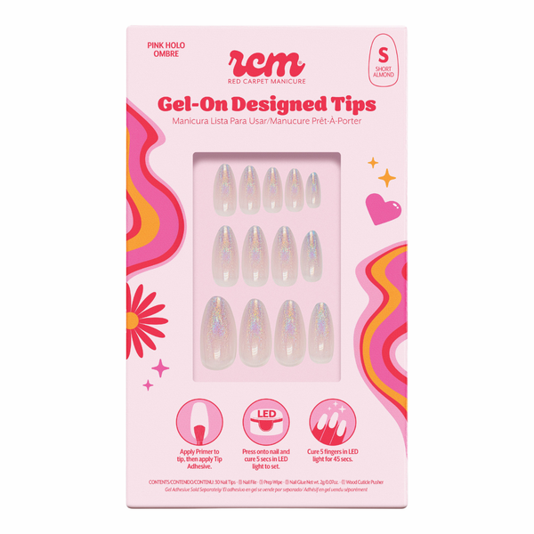 Red Carpet Manicure Gel-On Designed Tips Holographic Pink Ombre