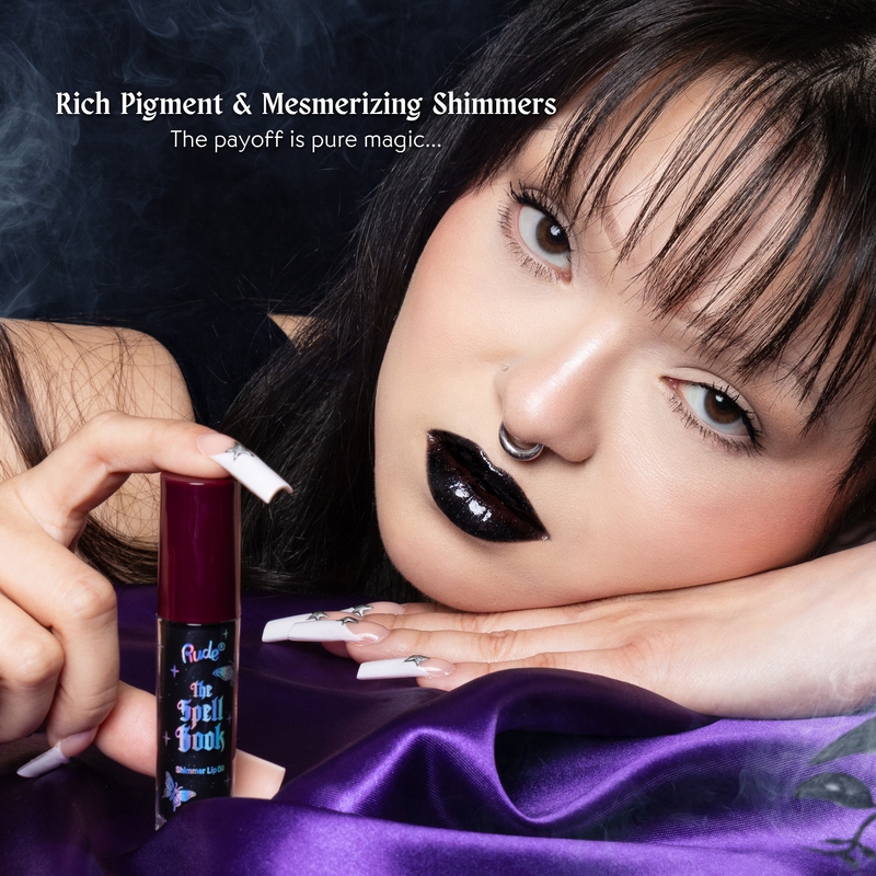 Rude Cosmetics The Spell Book Collection Shimmer Lip Oil Shadowbloom, glanzende lipolie met shimmer, foto 5 van 7