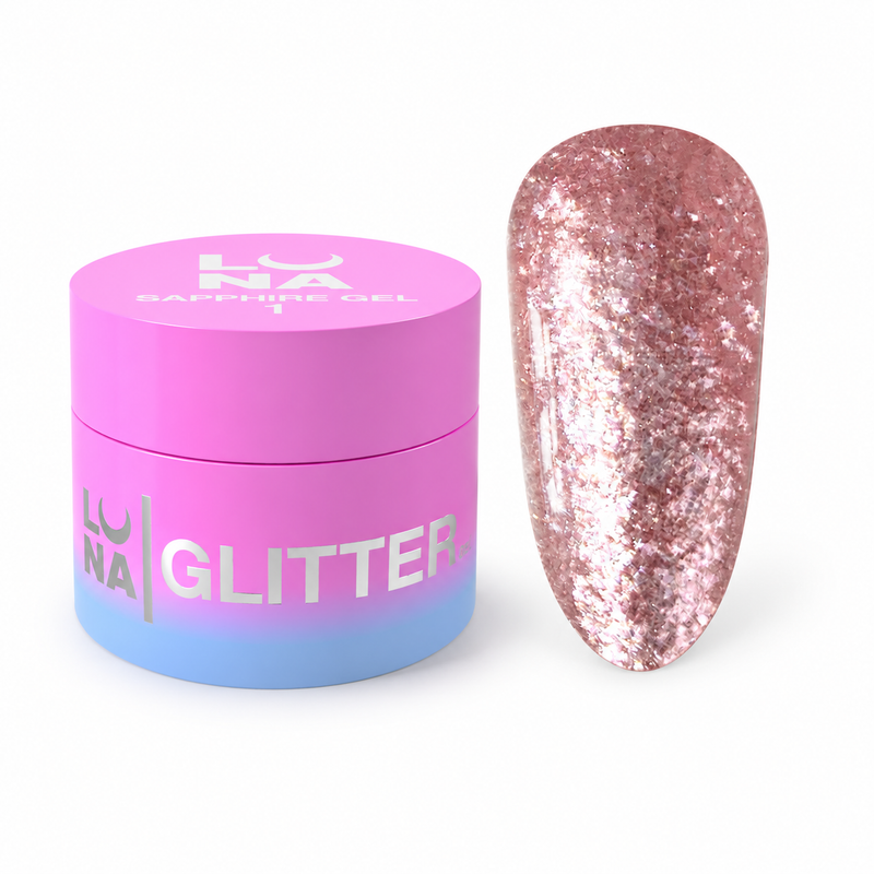 Lunamoon Sapphire Gel Nr1, glitterrijke gellak voor nail art designs