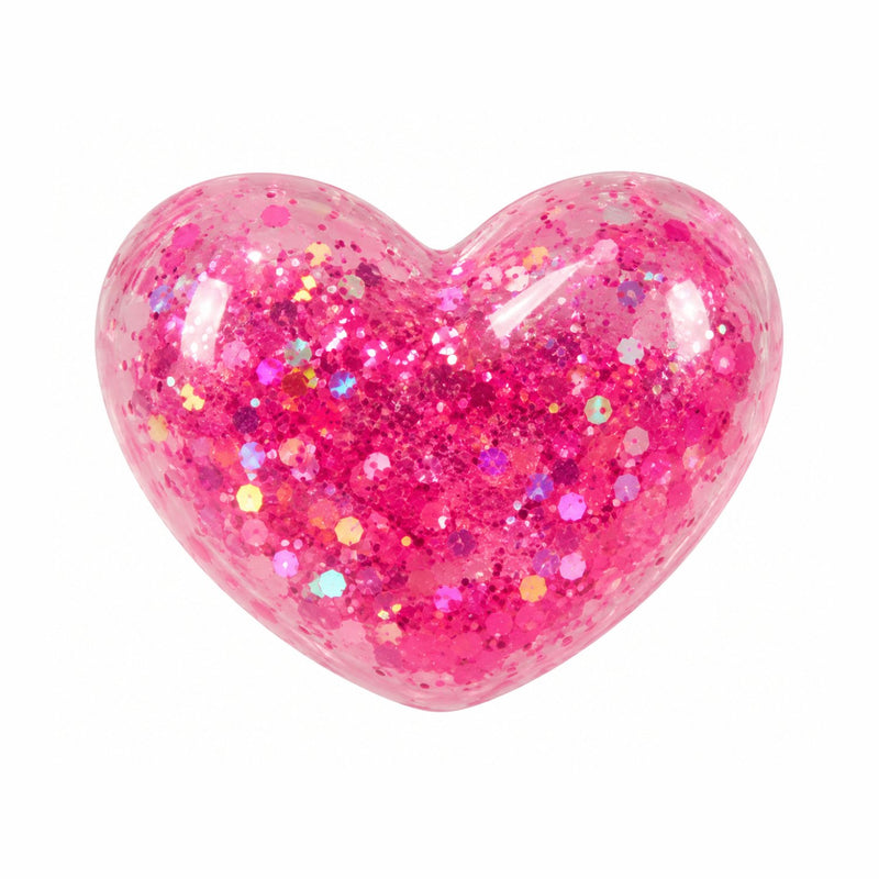 Squishy Glitter Filled Heart Squishy, een hartvormige squishy gevuld met glitter.
