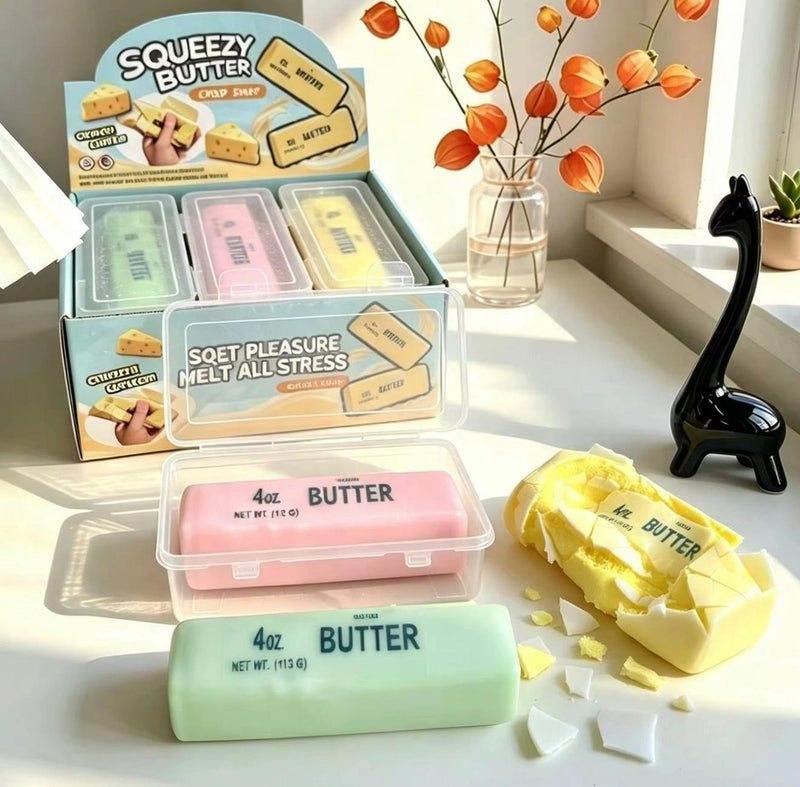 Squishy Wax Cracking Mystery Butter Squishy, een boterstaafje squishy met krakend geluid