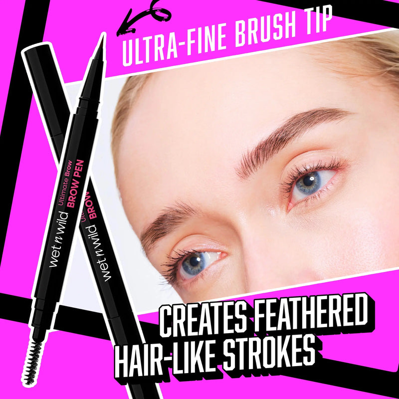 Wet n Wild Ultimate Brow Pen Medium Brown, wenkbrauwpen met spoolie voor natuurlijke, gedefinieerde wenkbrauwen