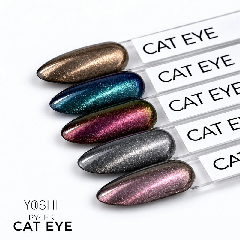 Yoshi Cat Eye Dust 3, roze nagelpoeder met groen-gouden reflecties voor cat eye en holografische effecten, foto 2 van 7