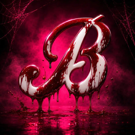 Boozyshop-logo met druipend bloed en spinnenwebben voor Halloween make-up