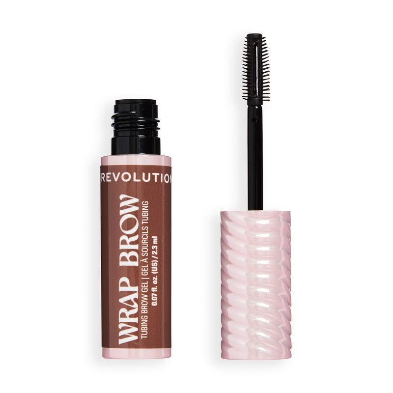 Revolution Wrap Brow Dark Brown, tubing wenkbrauwgel voor vorm, fixatie en kleur.