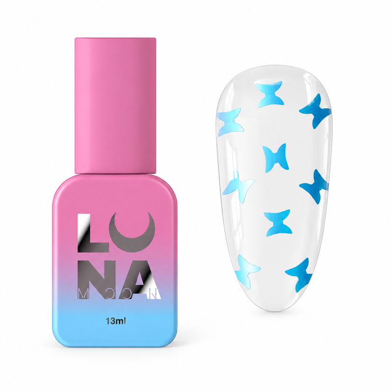 Lunamoon Top Butterfly Blue, gellak top coat met blauwe vlinder glitter