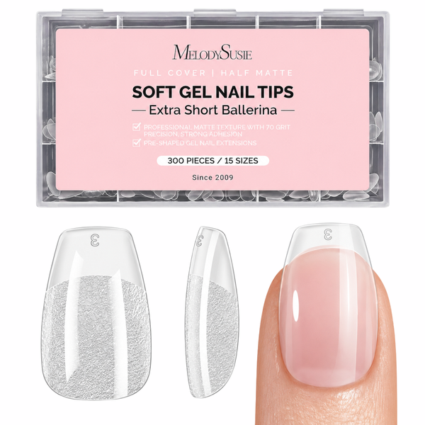MelodySusie Full Cover Soft Gel Nail Tips Extra Short Ballerina, heldere nageltips