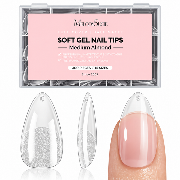 MelodySusie Full Cover Soft Gel Nail Tips Medium Almond 300pcs, heldere nageltips in amandelvorm