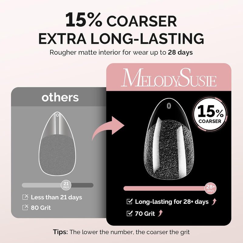 MelodySusie Full Cover Soft Gel Nail Tips Short Almond, set van 300 heldere nageltips in korte amandelvorm.