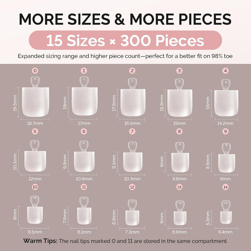 MelodySusie Full Cover Soft Gel Toe Nail Tips Short Square, 300 stuks transparante teennageltips.