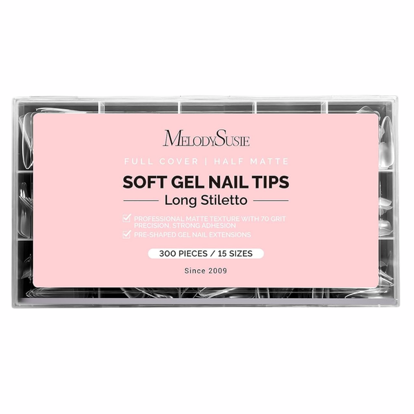 Full Cover Soft Gel Nail Tips Long Almond Stiletto 300pcs