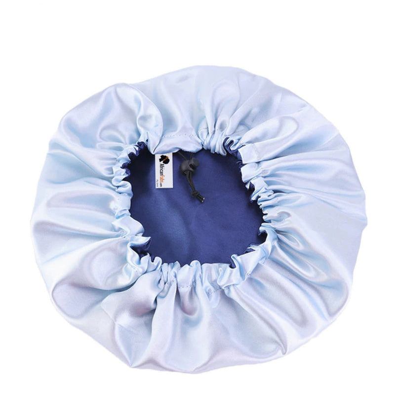 African Fabs Blue Satin Hair Bonnet Reversable 1