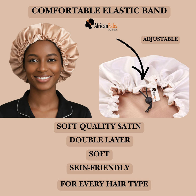 African Fabs Light Blue Satin Hair Bonnet Reversable 3