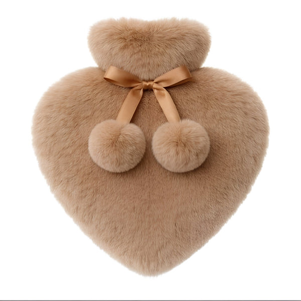 Aroma Home Honey Brown Faux Fur Heart Hot Water Bottle