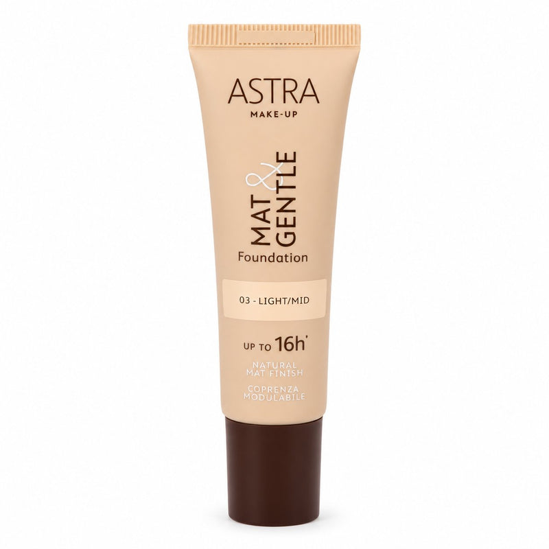Astra Make Up Mat & Gentle Foundation Light/mid, vloeibare foundation voor een matte finish.