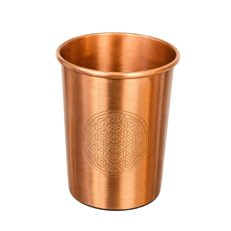 Ayurveda Specialist Pure Copper Cup Flower of Life Matte Brushed, koperen drinkbeker met gravering