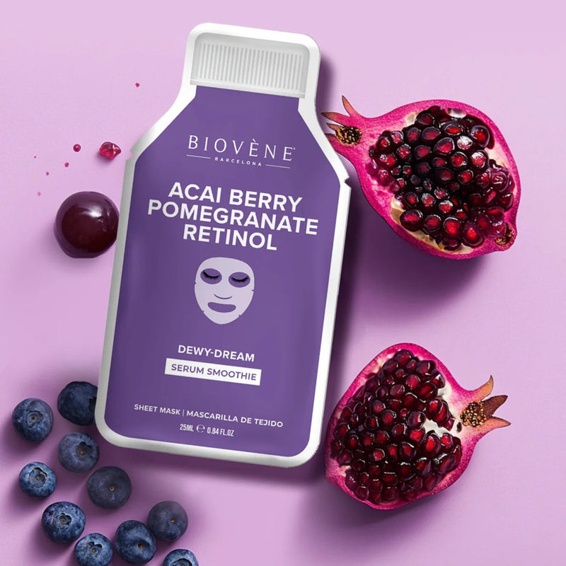 Biovene Acai + Retinol Dewy Dream! Smoothie Serum Sheet Mask With Anti Aging Retinol, Acai And Pomegranate