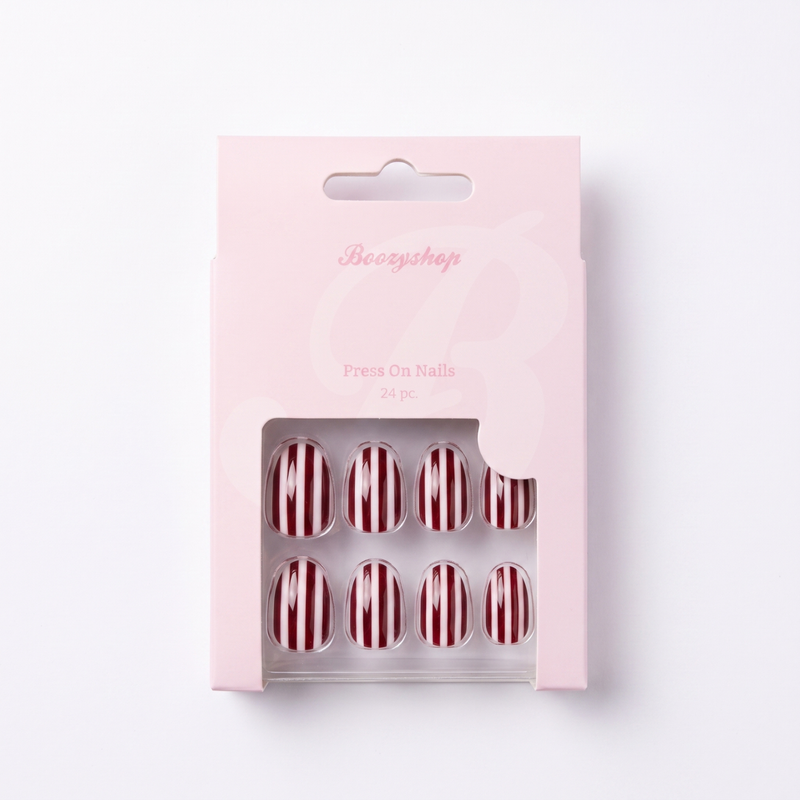 Boozyshop 24 pcs Press On Nails Candy Cane
