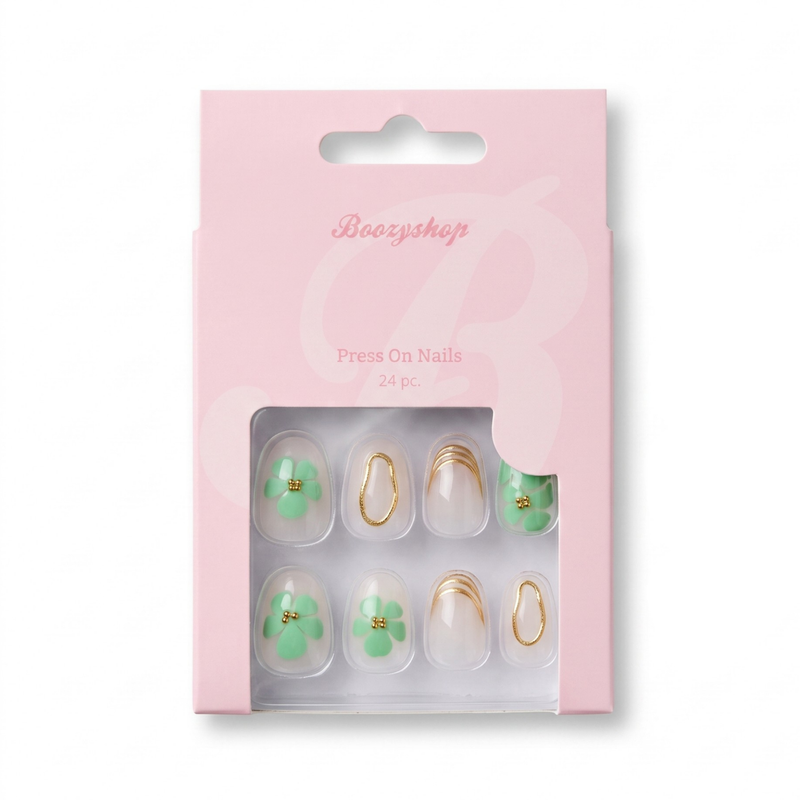 Boozyshop 24 pcs Press On Nails Gold Mint