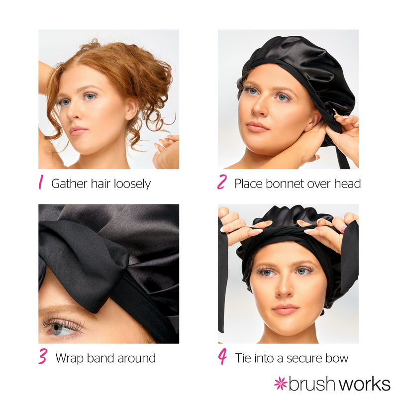 Brushworks Double Layer Satin Hair Bonnet Black