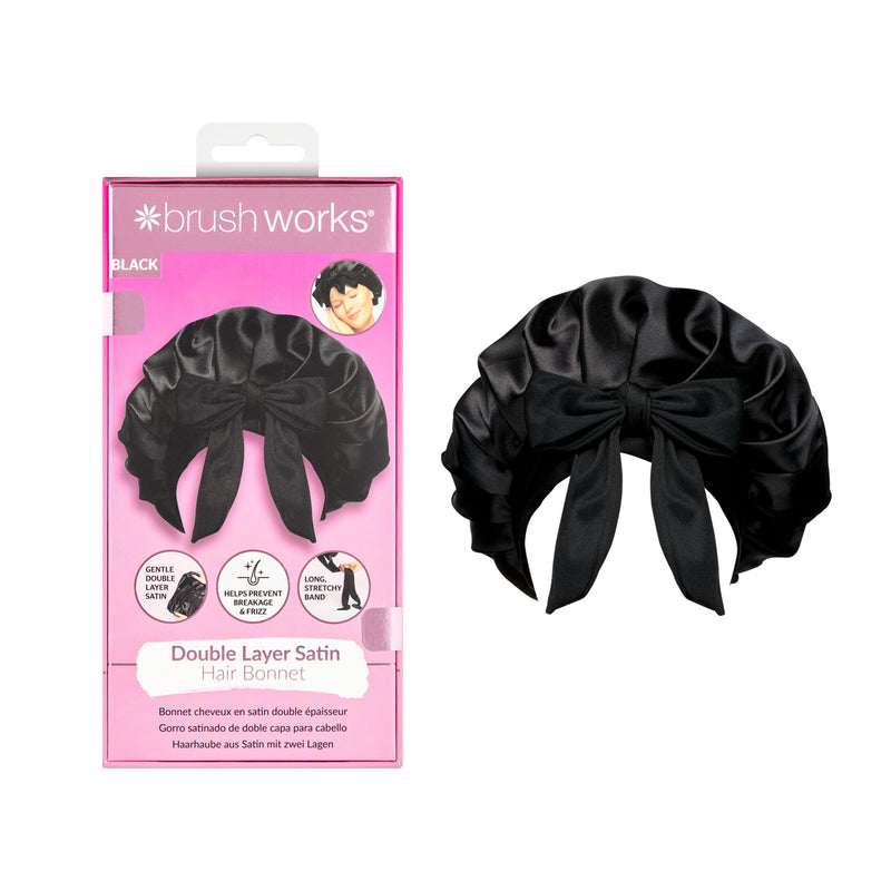 Brushworks Double Layer Satin Hair Bonnet Black