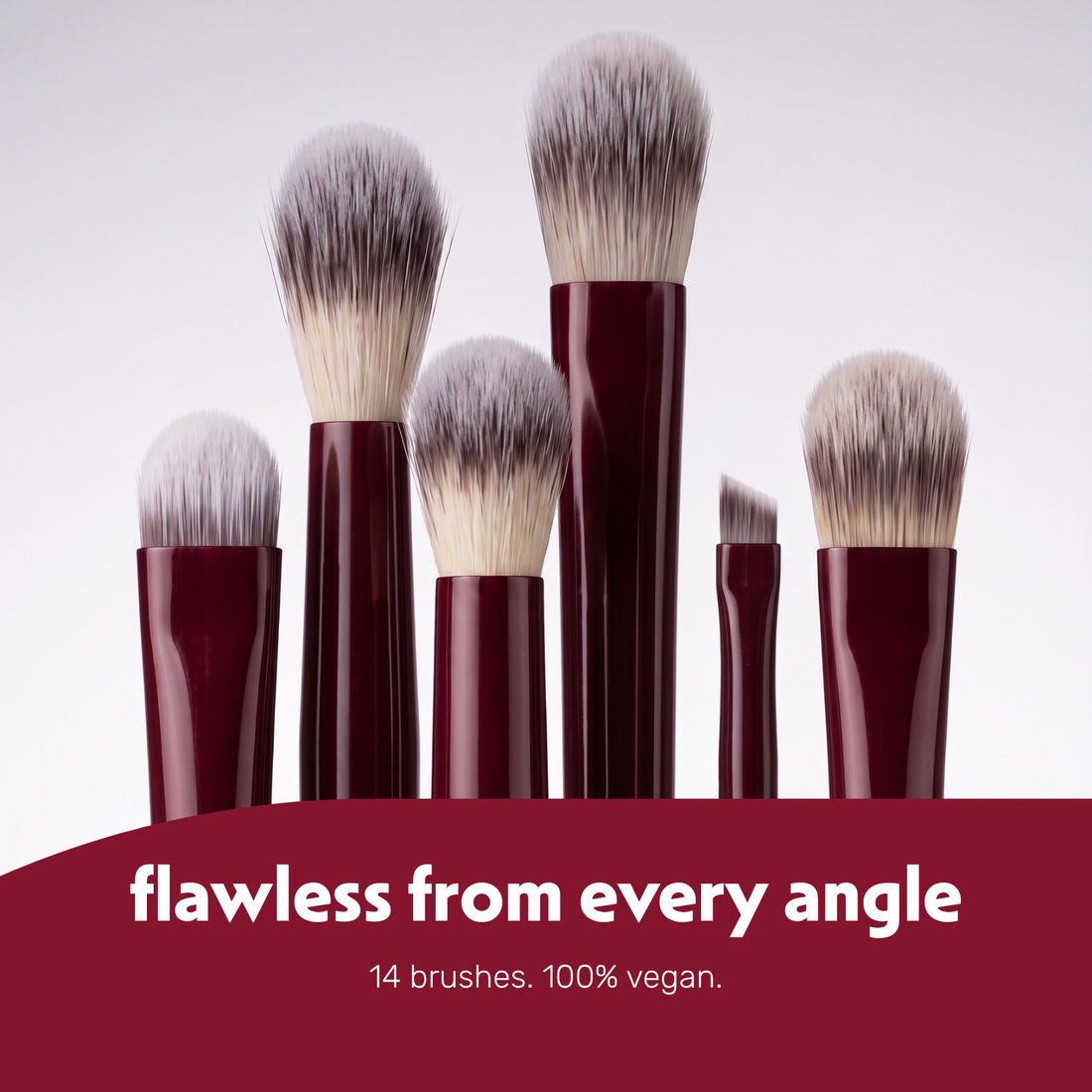 The fourteen brushes of the Boozyshop Flawless brush line side by side