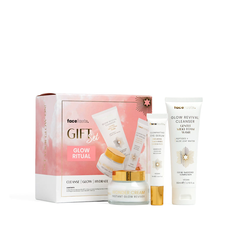 Face Facts Wonder Glow Ritual Gift Set, een complete skincare set met cleanser, oogserum en gezichtscrème